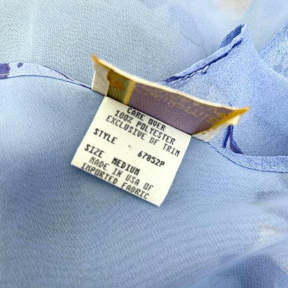 Vintage California Dynasty Sleep Set Blue Floral Sheer Satin Size Medium 1980s - Picture 10 of 12